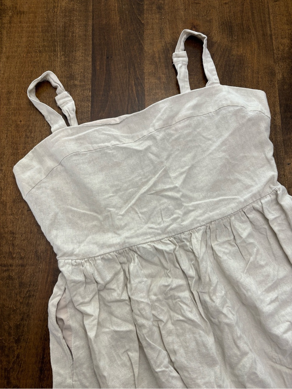 Dalia Linen Blend Midi Dress Large NWOT Neutral Beige Cottagecore Minimalist - Picture 7 of 14